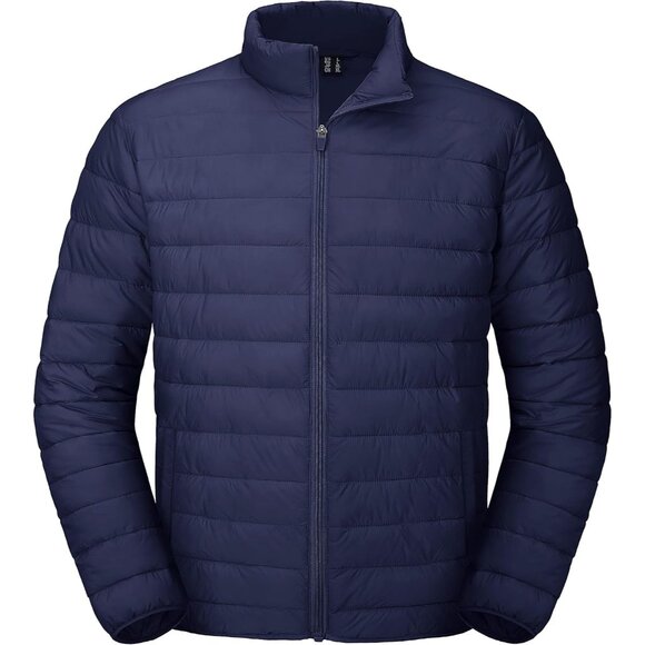 Mens Navy Stand-Up Collar Water Resistant Outerwear Quilted Puffer Jacket